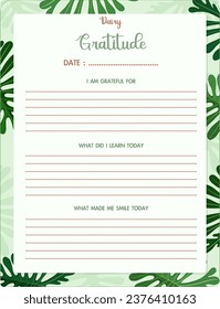 A green background with Monstera leaves for a gratitude diary template