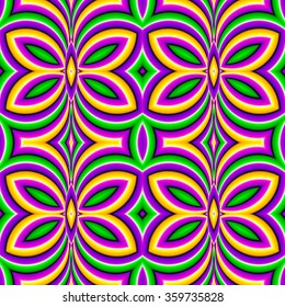 Green background with moths (optical expansion illusion). Seamless pattern.