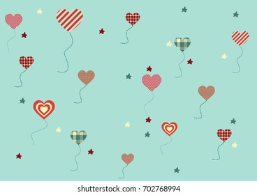 Green background with multi-colored flying hearts and stars