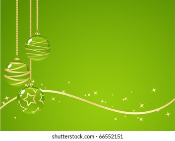 Green background with new year decorations. Vector illustration.