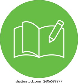Green background notebook and pencil icon for study or memo