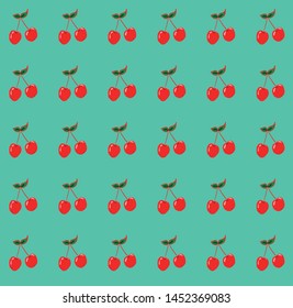 Green background on cute cherry fruit pattern vector