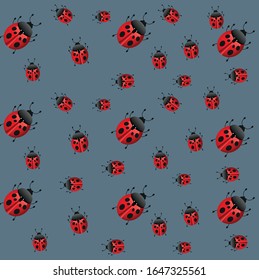 Green background on cute ladybug pattern vector