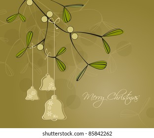 green background on Merry Christmas with decorations, bell