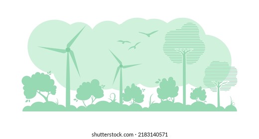 Green Background on the theme of ecology and green energy. Vector illustration.