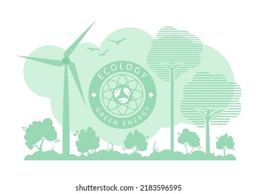 Green Background on the theme of ecology and green energy. Vector illustration.