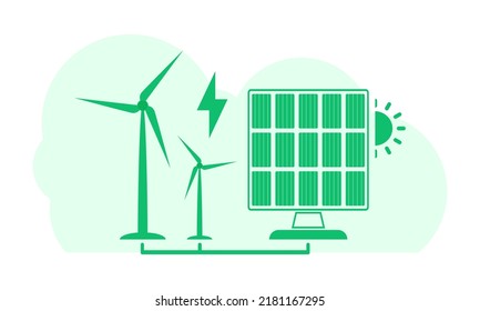 Green background on the theme of green energy. Green planet and zero waste concept. Vector illustration.
