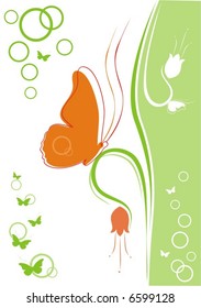 green background with orange butterfly