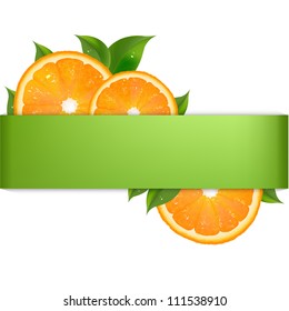 Green Background With Orange And Paper, Vector Illustration