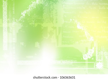 Fondo verde con adornos - diseño de primavera romántico abstracto