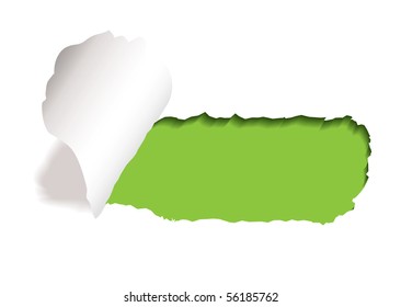 green background with paper tear and curl of torn edge