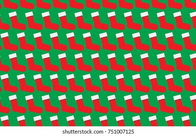 Green background, pattern, Christmas stocking, red