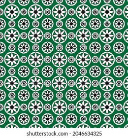 Green background pattern design and white decoration. Great pattern for curtains, pillowcases, screens, backdrops, bed sheets etc