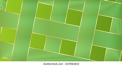 Green background pattern with golden lines.
