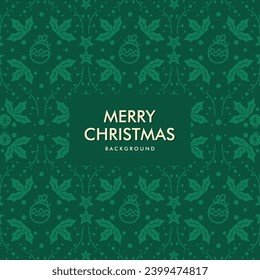 Green background pattern of leaves and Christmas balls