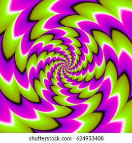 Green background with pink spirals. Spin illusion.