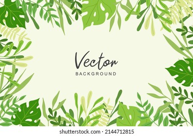 Fondo verde con plantas y hojas. Banner natural abstracto de primavera o verano. Ilustración del vector