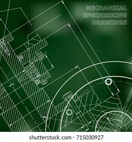 Green background. Points. Backgrounds of engineering subjects. Technical illustration. Mechanical engineering. Technical design. Instrument making. Cover, banner, flyer