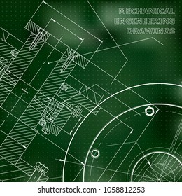 Green background. Points. Technical illustration. Mechanical engineering. Technical design. Instrument making. Cover, banner
