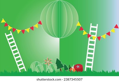 Green background is preparing to decorate for Christmas,card, poster, celebration, christmas, merry christmas, merry, holiday, winter, greeting, promotion, illustration, background, sale, decorative, 