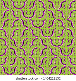 Green background with purple lizards. Optical illusion of movement. Seamless pattern.