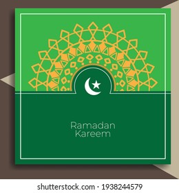 Diseño de plantilla de fondo verde ramadan kareem. Gran vector para medios sociales, web, promoción de ventas, aplicaciones, tienda online, tarjetas de felicitación, etc.