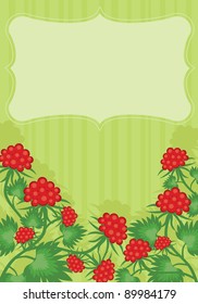 green background with red berries and frame for your text