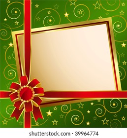 Green Background with red bow and card
