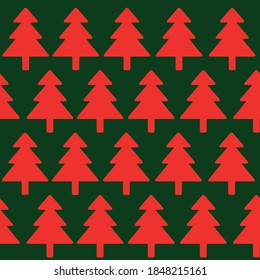 green background red Christmas trees