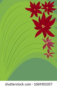 Green background with red fantasy flowers. Gardening flyer template.
