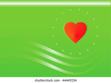 green background with a red heart Valentine's Day