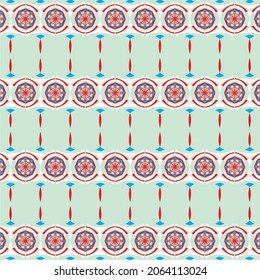 green background with repeated red abstract star pattern for fabric, tile and ceramic