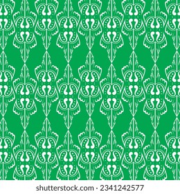 green background with repeated white abstract pattern