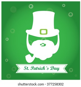 Green background with a ribbon and a silhouette of a traditional elf for patrick's day