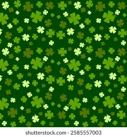 Green background of Saint Patrick's Day. Green clover leaf pattern. Vector illustration.