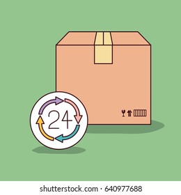 green background with sealed package and 24 hours icon vector illustration