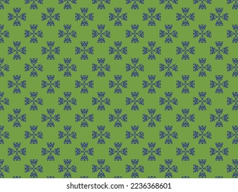 Green background seamless geometric ornament with blue designs