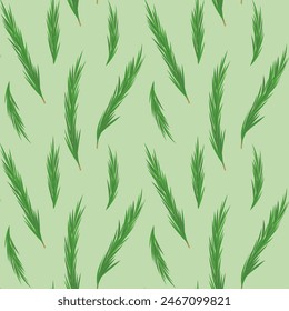 Green background, seamless pattern of rosemary sprigs.
