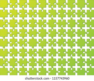 Green background from separate pieces of mosaic (puzzles) on a white background. Business, merger, joining, teamwork.
