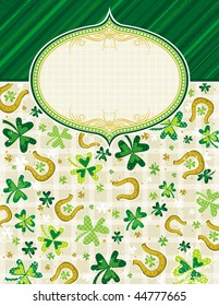 green background with shamrock and horseshoes , vector illustration