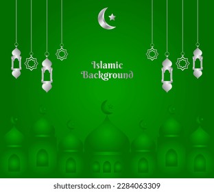 Green Background With Silver Islamic Element Design