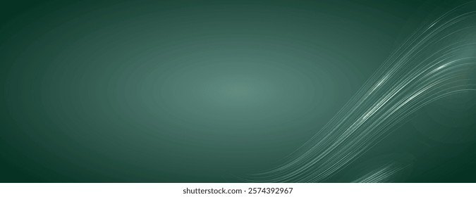 Green background with smooth gradient and flowing wave lines. The background is modern and sleek, featuring a rich green color. Vector. Shiny gradient wave background. Green background vector.