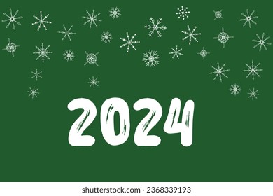 Green background Snowflakes Holiday design Template Celebration typography poster banner greeting card Vector Illustration text 2024 Dragon Invitation Winter Calendar journal notebook Calendar cover