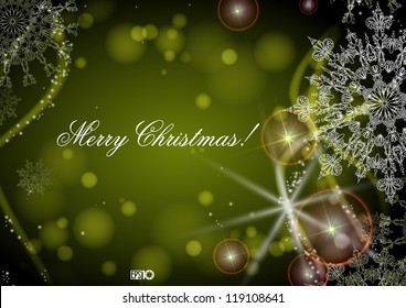Green background with snowflakes. Vector illustration. Eps 10.