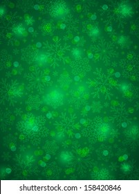 green background with snowflakes, vector illustration