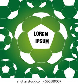 Green background with soccer balls, Vector illustration