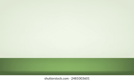 Green background. Space for selling products on the website. Green Background Empty Room Studio with table. Business backdrop. Empty room with light effect. Vector illustration.