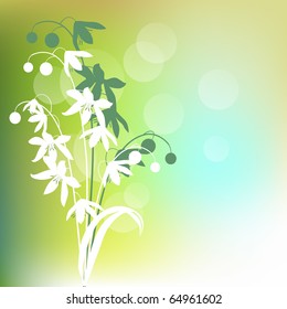 Green background with spring flowers