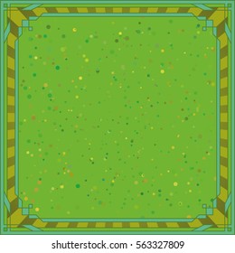 Green Background with Square Symmetric Frame and Abstract Pattern. Vector.