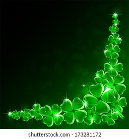 Green background of St. Patrick's Day with four-leaf a clover, illustration 
